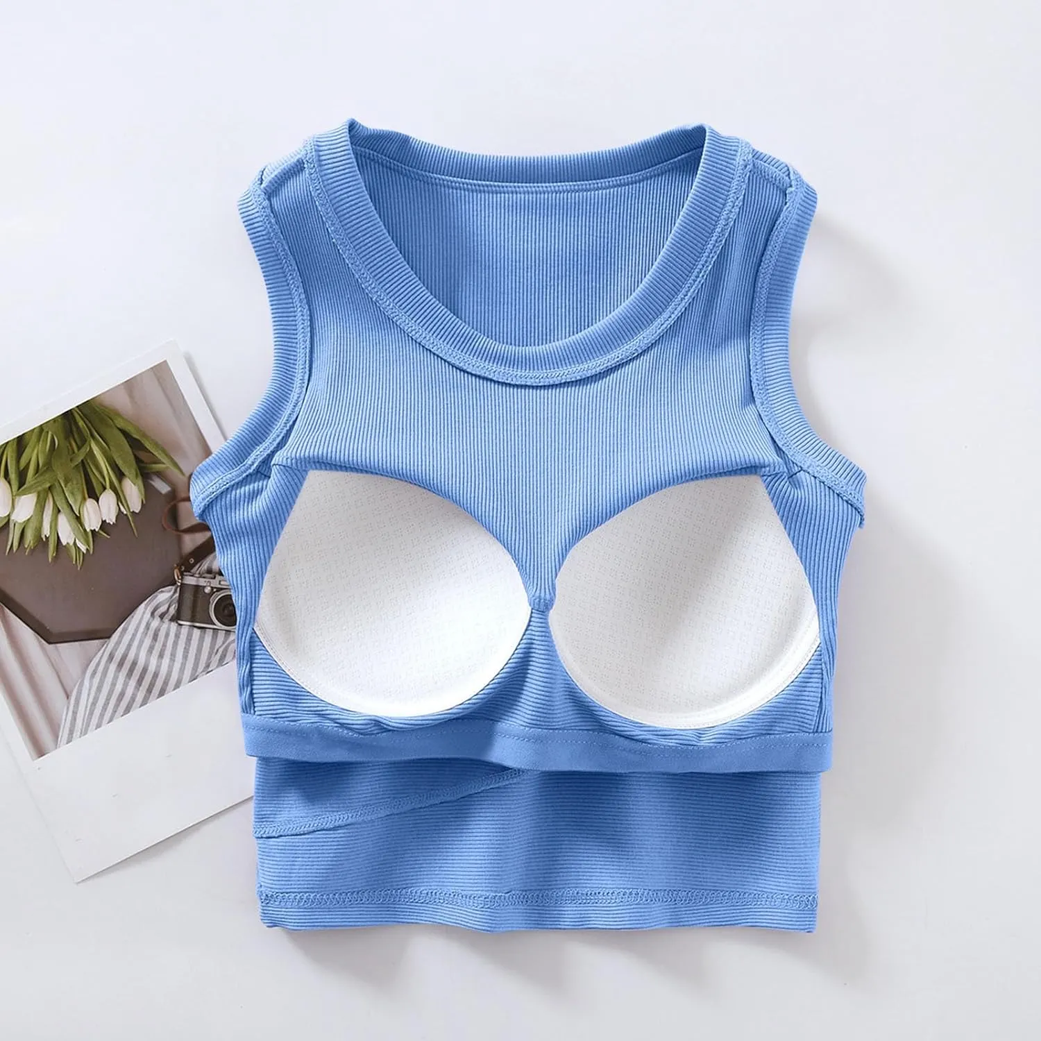 Tanks with Built in Bra Support U Neck Sleeveless Basic Undershirts Trendy Lightweight Smooth Turtleneck Camisole