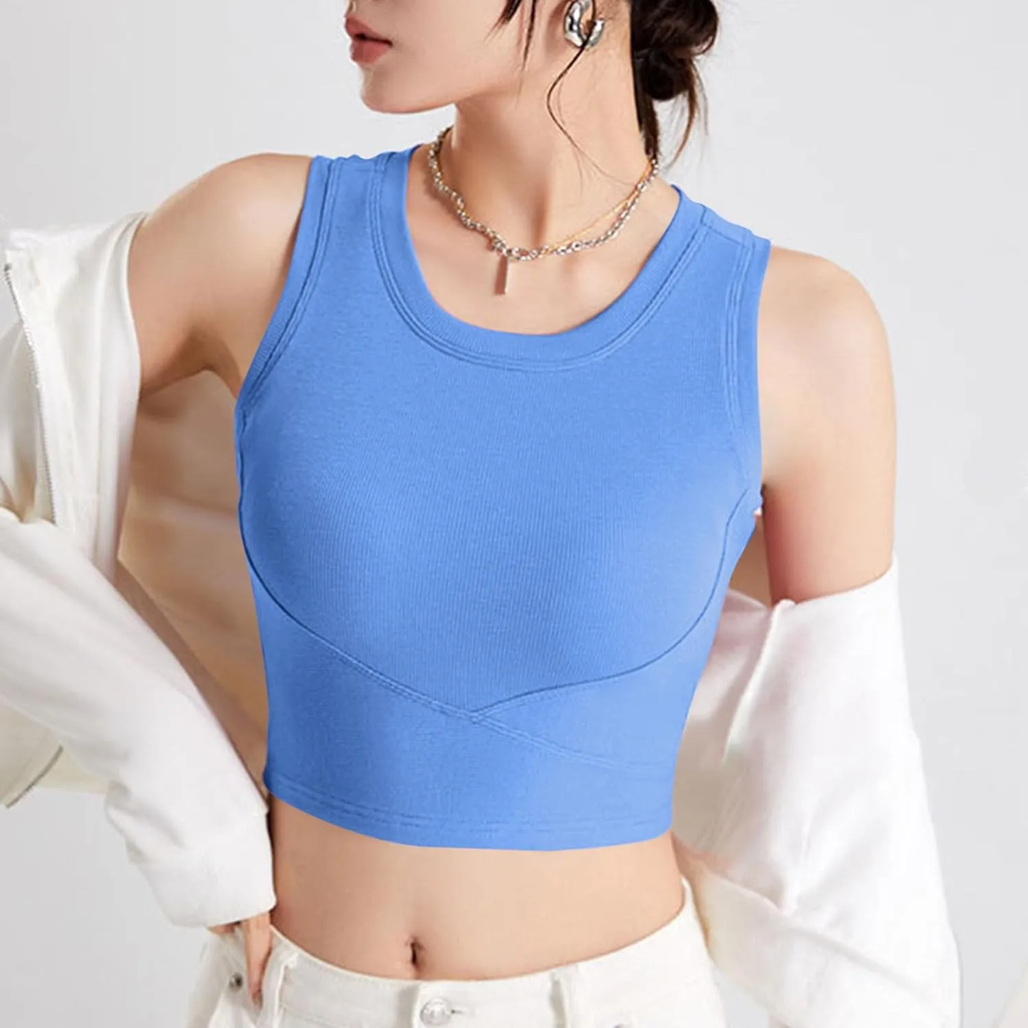 Tanks with Built in Bra Support U Neck Sleeveless Basic Undershirts Trendy Lightweight Smooth Turtleneck Camisole