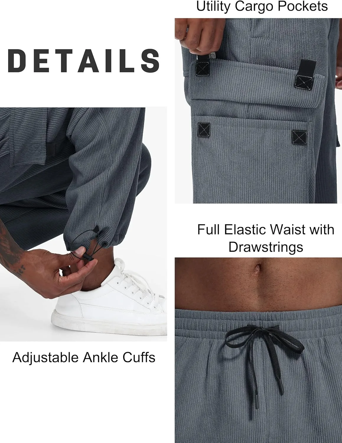 Tapata Men's 28/30/32 Fleece Lined Corduroy Cargo Pants Heavyweight Baggy Sweatpants Casual Elastic Waist Slacks