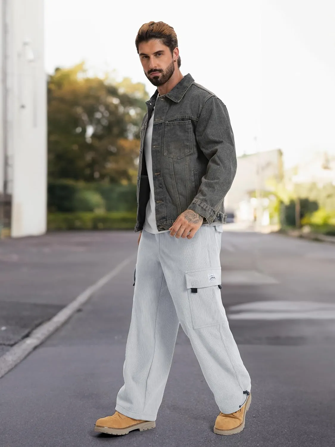 Tapata Men's 28/30/32 Fleece Lined Corduroy Cargo Pants Heavyweight Baggy Sweatpants Casual Elastic Waist Slacks