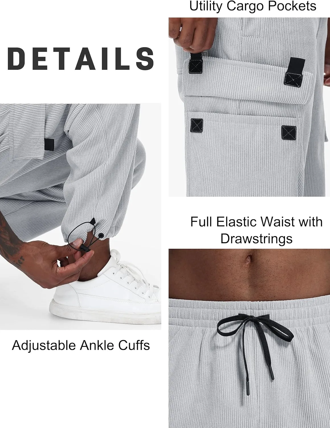 Tapata Men's 28/30/32 Fleece Lined Corduroy Cargo Pants Heavyweight Baggy Sweatpants Casual Elastic Waist Slacks