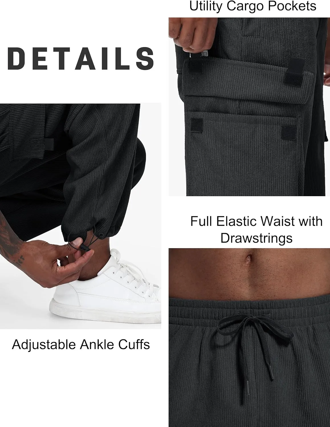 Tapata Men's 28/30/32 Fleece Lined Corduroy Cargo Pants Heavyweight Baggy Sweatpants Casual Elastic Waist Slacks