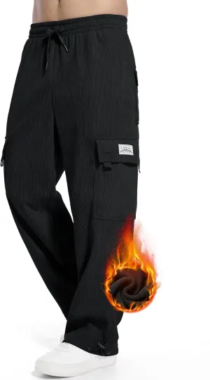 Tapata Men's 28/30/32 Fleece Lined Corduroy Cargo Pants Heavyweight Baggy Sweatpants Casual Elastic Waist Slacks