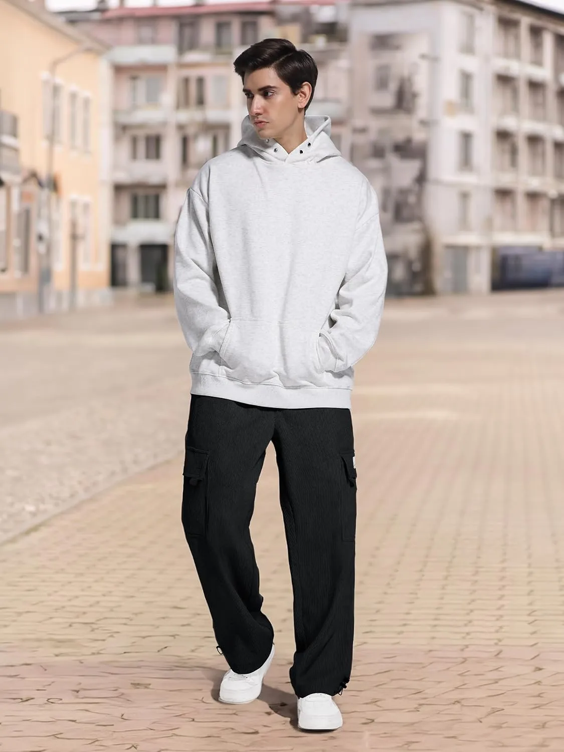 Tapata Men's 28/30/32 Fleece Lined Corduroy Cargo Pants Heavyweight Baggy Sweatpants Casual Elastic Waist Slacks