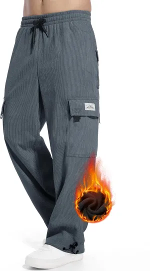 Tapata Men's 28/30/32 Fleece Lined Corduroy Cargo Pants Heavyweight Baggy Sweatpants Casual Elastic Waist Slacks