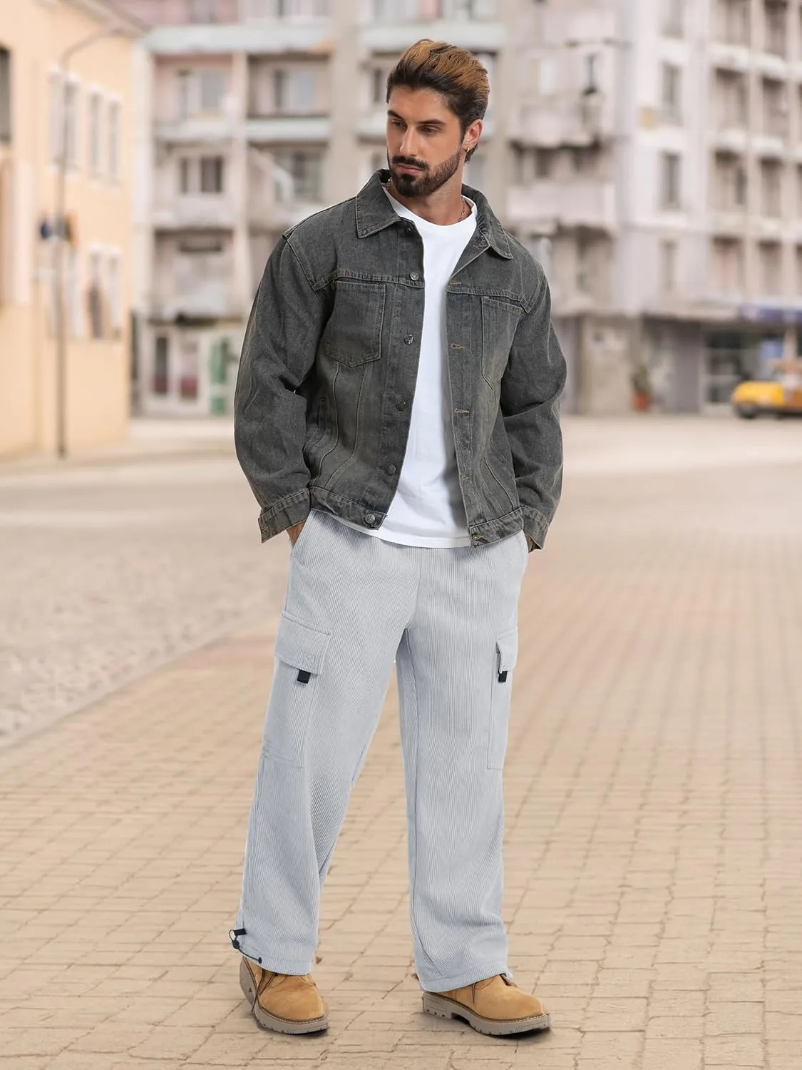 Tapata Men's 28/30/32 Fleece Lined Corduroy Cargo Pants Heavyweight Baggy Sweatpants Casual Elastic Waist Slacks