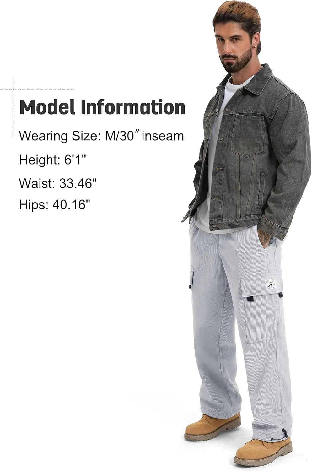 Tapata Men's 28/30/32 Fleece Lined Corduroy Cargo Pants Heavyweight Baggy Sweatpants Casual Elastic Waist Slacks