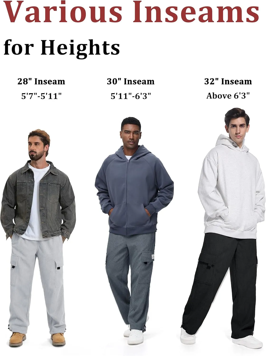 Tapata Men's 28/30/32 Fleece Lined Corduroy Cargo Pants Heavyweight Baggy Sweatpants Casual Elastic Waist Slacks