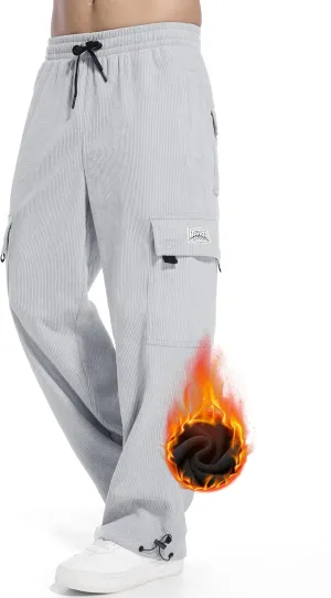 Tapata Men's 28/30/32 Fleece Lined Corduroy Cargo Pants Heavyweight Baggy Sweatpants Casual Elastic Waist Slacks