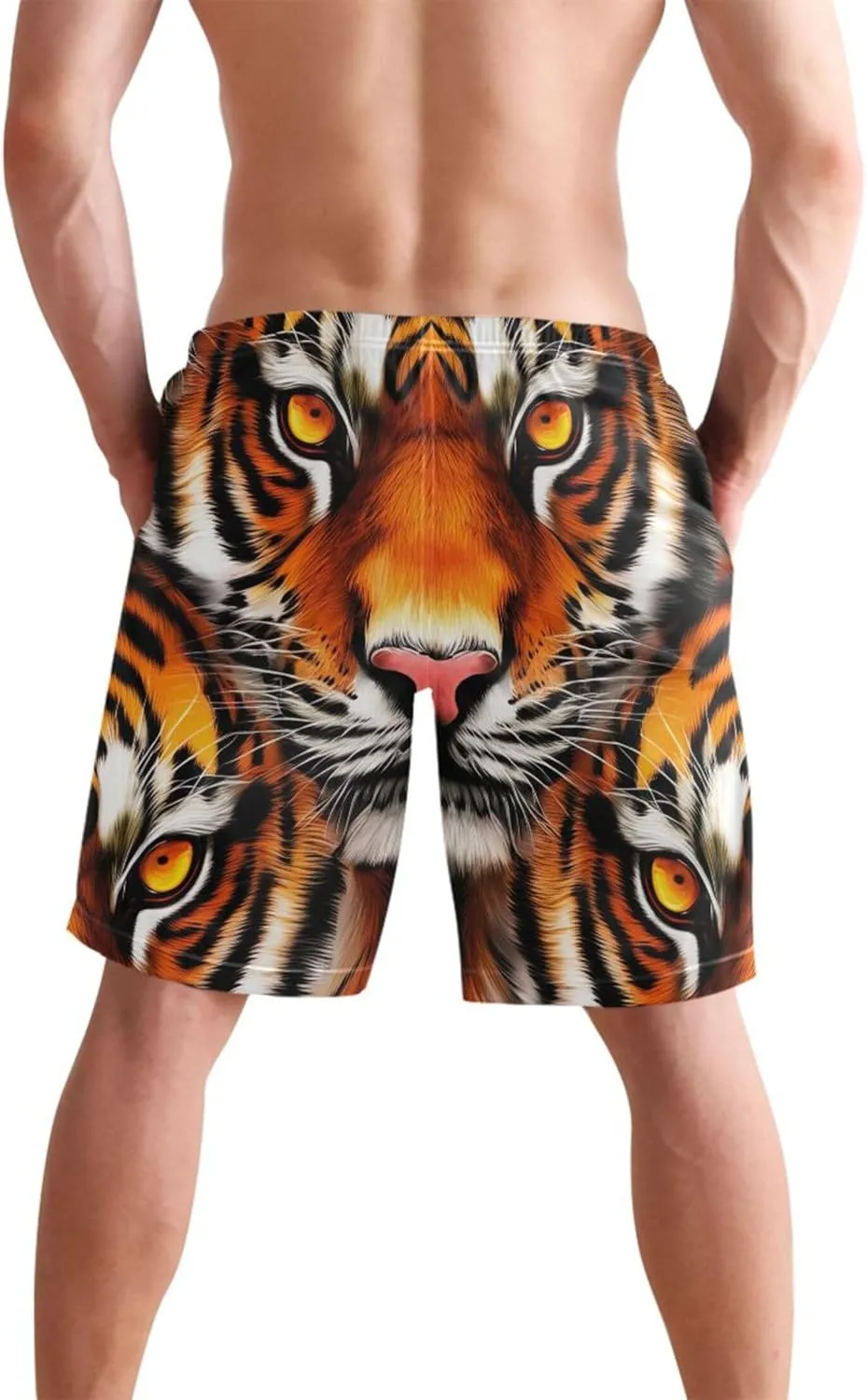 Tiger Animal Print Board Beach Shorts Men Swim Trunks Funny Hawaiian Quick Dry Elastic Shorts S