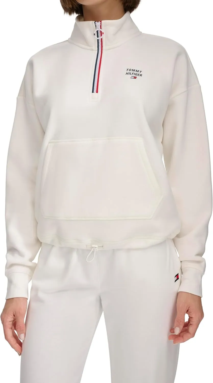 Tommy Hilfiger Women's Pockets Printed Logo Fleece Mock Neck Pullover