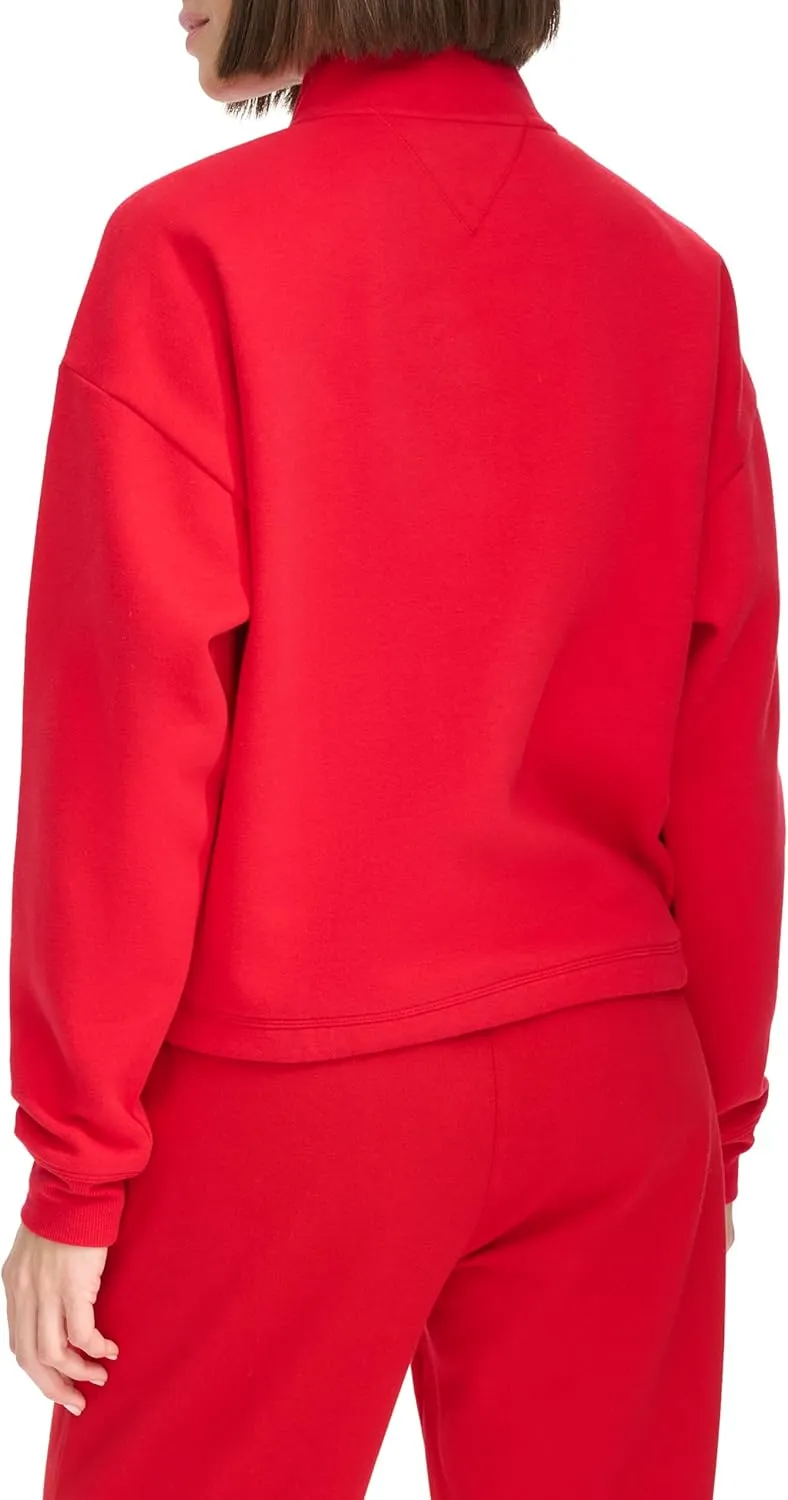 Tommy Hilfiger Women's Pockets Printed Logo Fleece Mock Neck Pullover