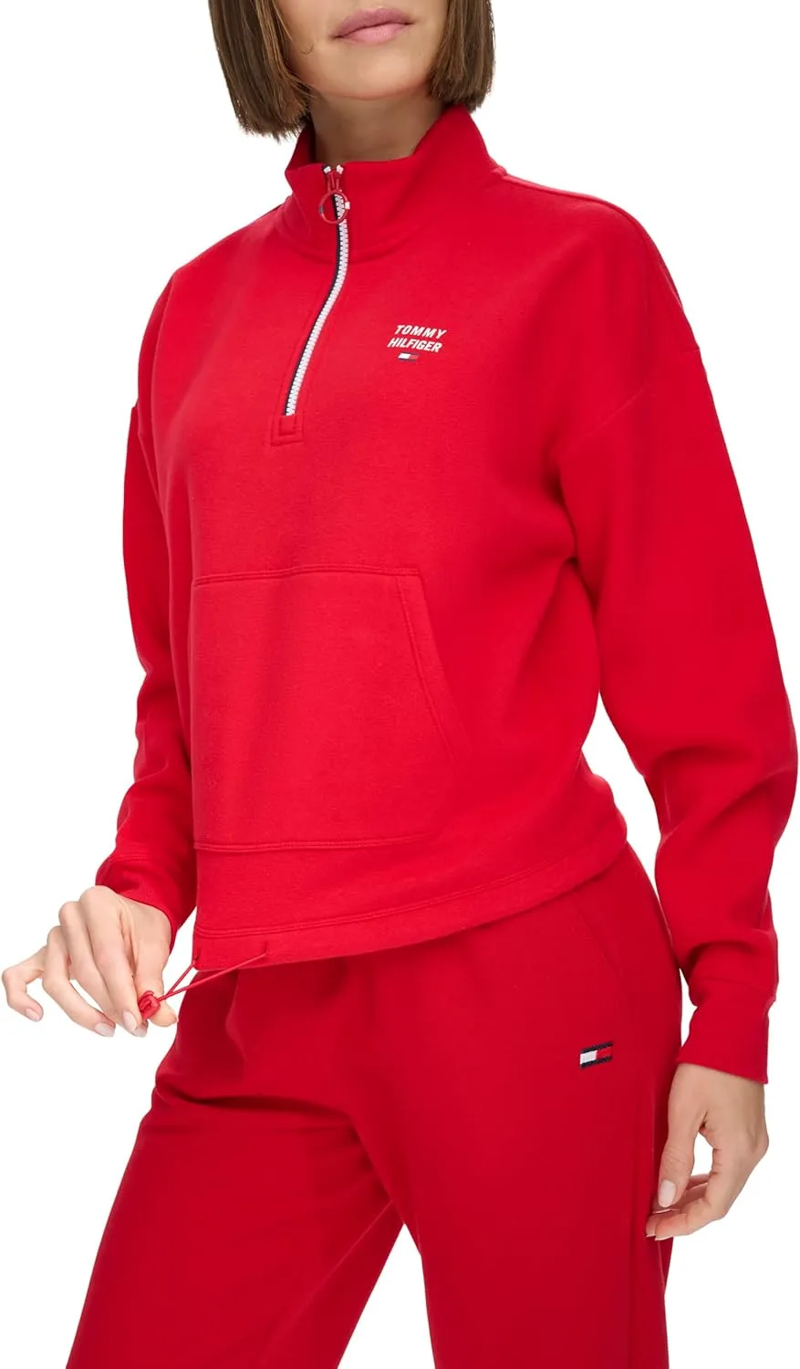 Tommy Hilfiger Women's Pockets Printed Logo Fleece Mock Neck Pullover
