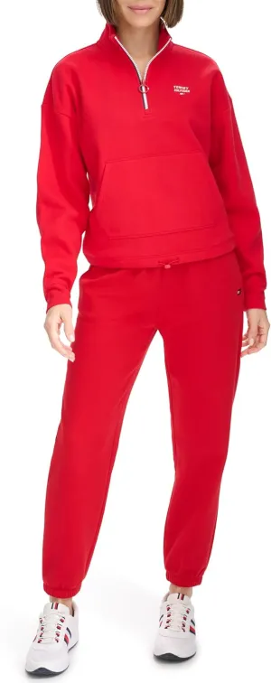 Tommy Hilfiger Women's Pockets Printed Logo Fleece Mock Neck Pullover