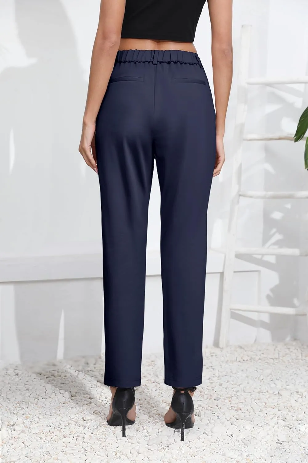 Urban CoCo Women's Elastic Waisted Dress Pants Business Work Casual Stretch Slacks with Pockets