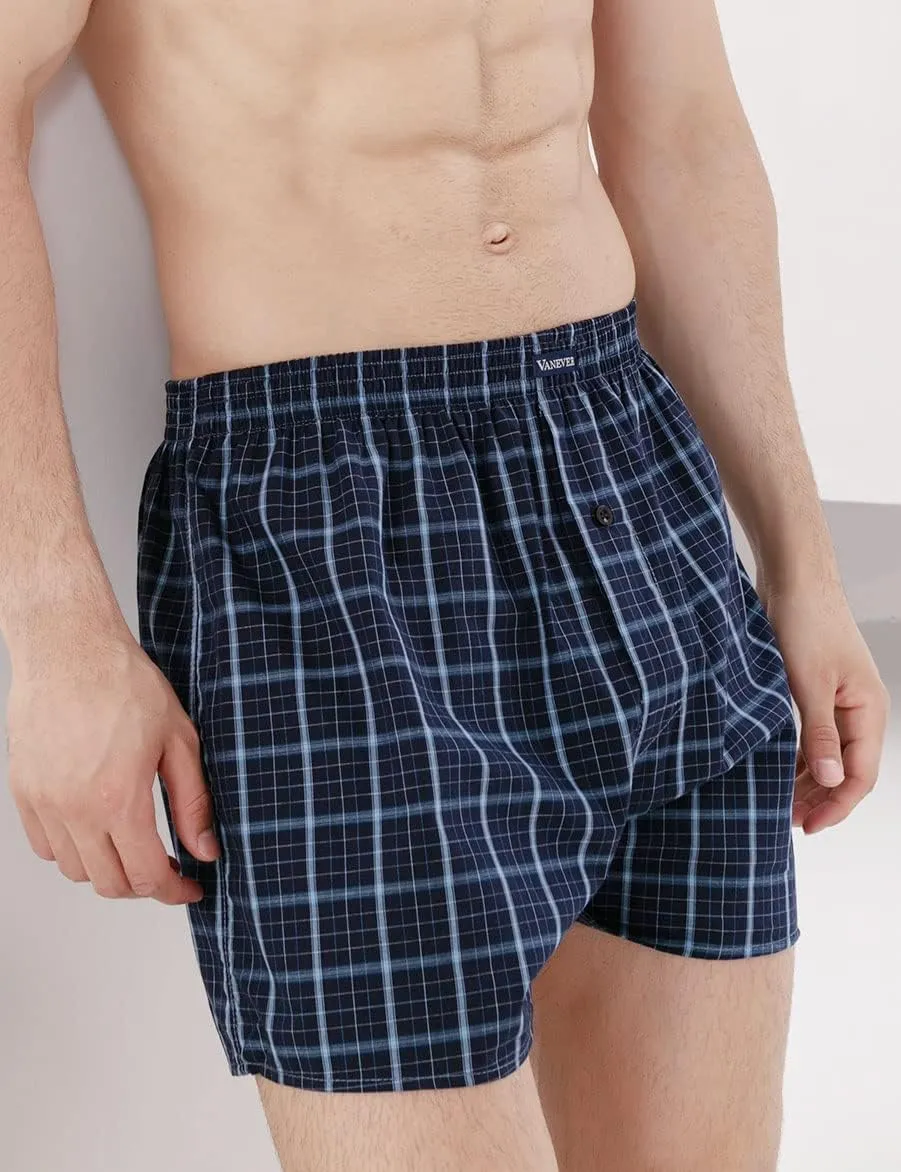 Vanever 3PK Men's Woven Boxers, 100% Cotton Boxer Shorts for Men, Boxershorts with Button Fly, Underwear