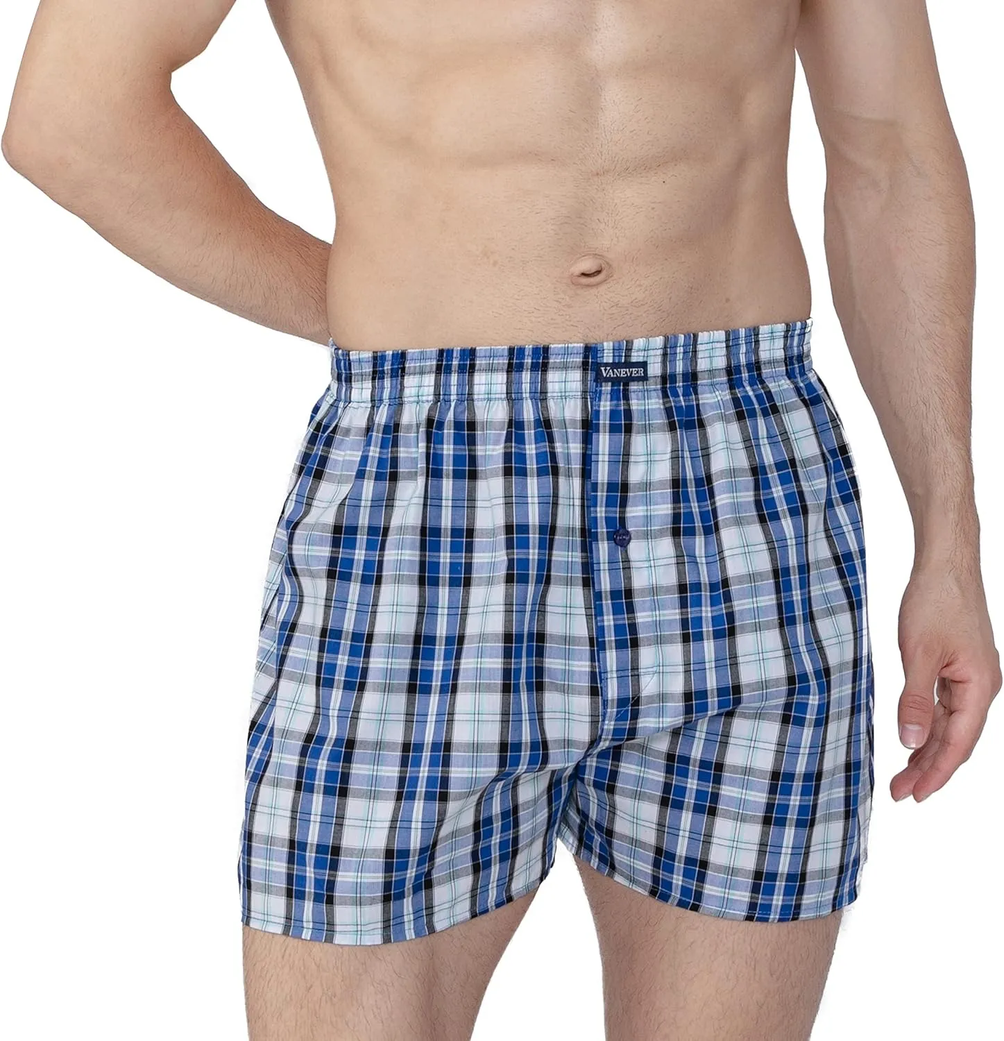 Vanever 3PK Men's Woven Boxers, 100% Cotton Boxer Shorts for Men, Boxershorts with Button Fly, Underwear