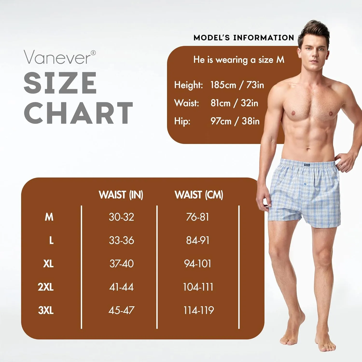 Vanever 3PK Men's Woven Boxers, 100% Cotton Boxer Shorts for Men, Boxershorts with Button Fly, Underwear
