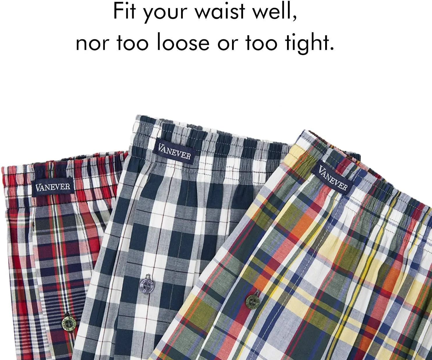 Vanever 3PK Men's Woven Boxers, 100% Cotton Boxer Shorts for Men, Boxershorts with Button Fly, Underwear