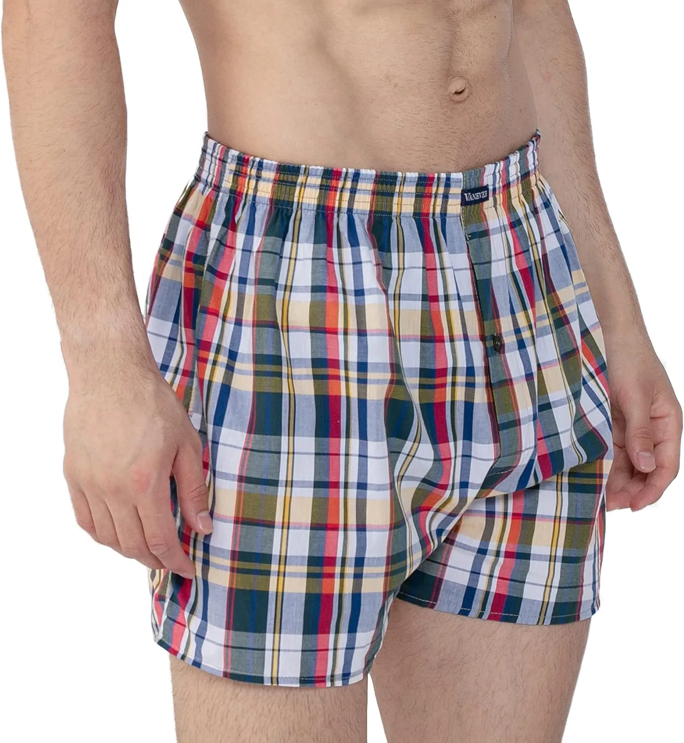 Vanever 3PK Men's Woven Boxers, 100% Cotton Boxer Shorts for Men, Boxershorts with Button Fly, Underwear