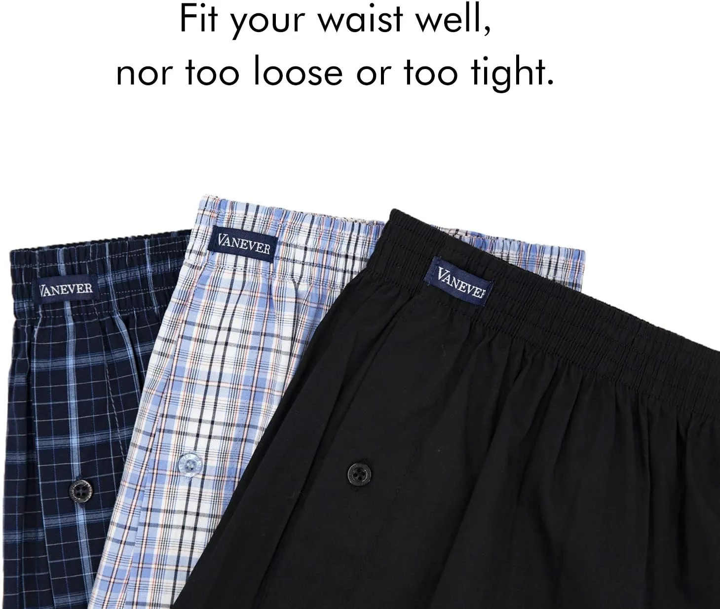 Vanever 3PK Men's Woven Boxers, 100% Cotton Boxer Shorts for Men, Boxershorts with Button Fly, Underwear
