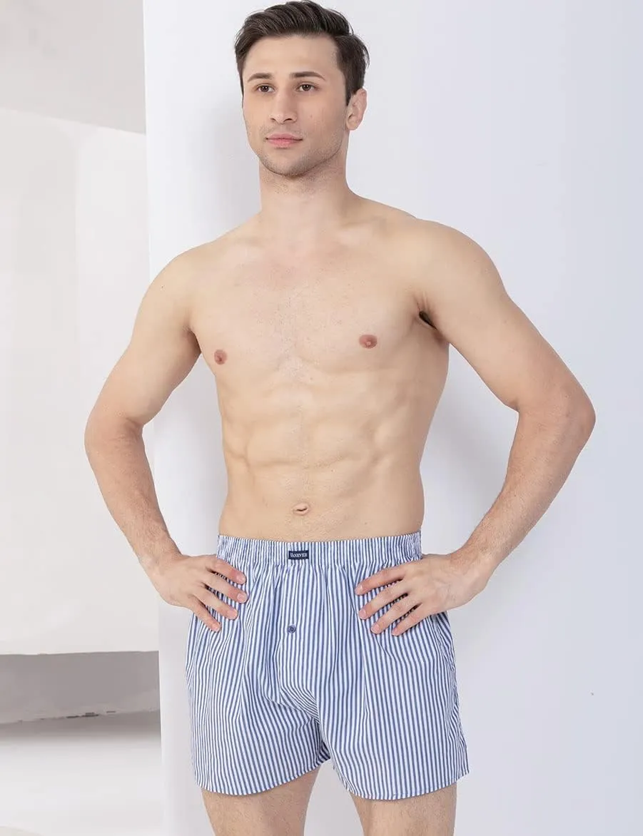 Vanever 3PK Men's Woven Boxers, 100% Cotton Boxer Shorts for Men, Boxershorts with Button Fly, Underwear