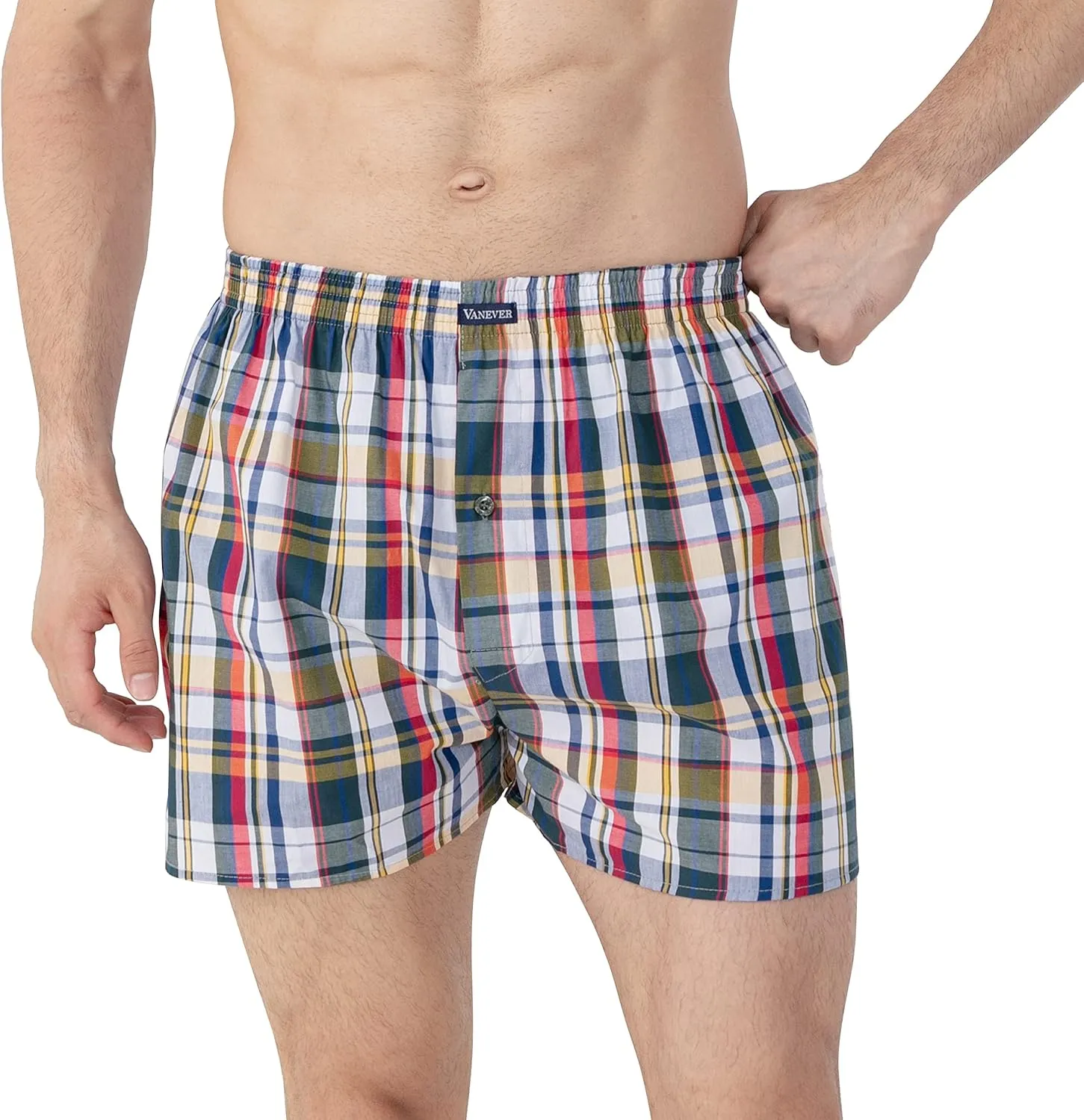 Vanever 3PK Men's Woven Boxers, 100% Cotton Boxer Shorts for Men, Boxershorts with Button Fly, Underwear