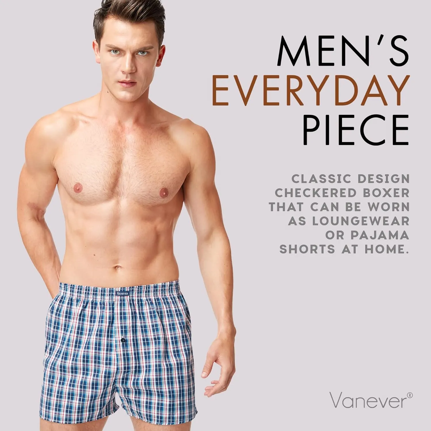 Vanever 3PK Men's Woven Boxers, 100% Cotton Boxer Shorts for Men, Boxershorts with Button Fly, Underwear