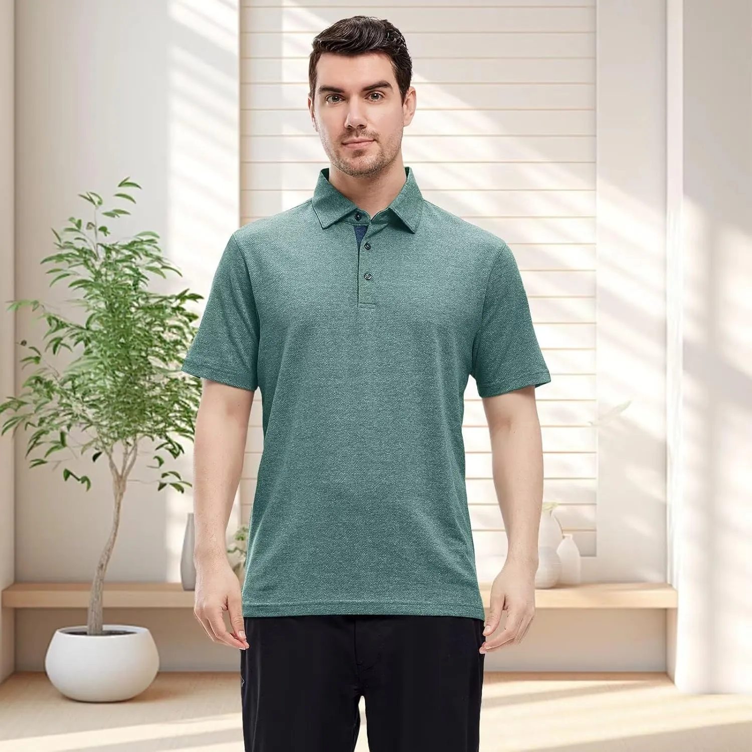 VEBOON Men's Polo Shirts Long and Short Sleeve Cotton Blend Heather Moisture Wicking Casual Collared Shirts