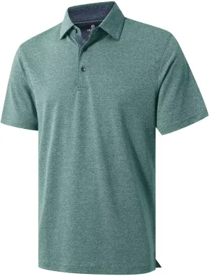 VEBOON Men's Polo Shirts Long and Short Sleeve Cotton Blend Heather Moisture Wicking Casual Collared Shirts