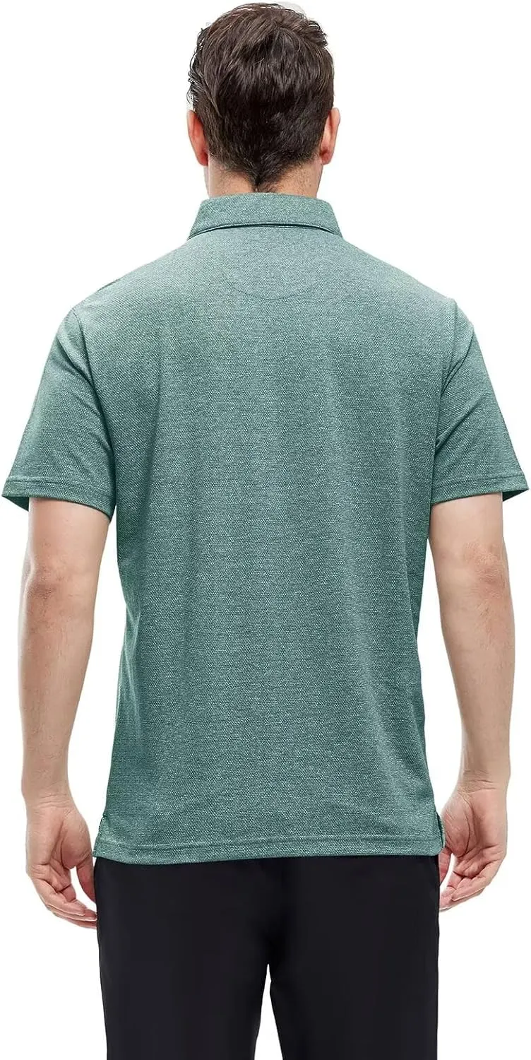 VEBOON Men's Polo Shirts Long and Short Sleeve Cotton Blend Heather Moisture Wicking Casual Collared Shirts