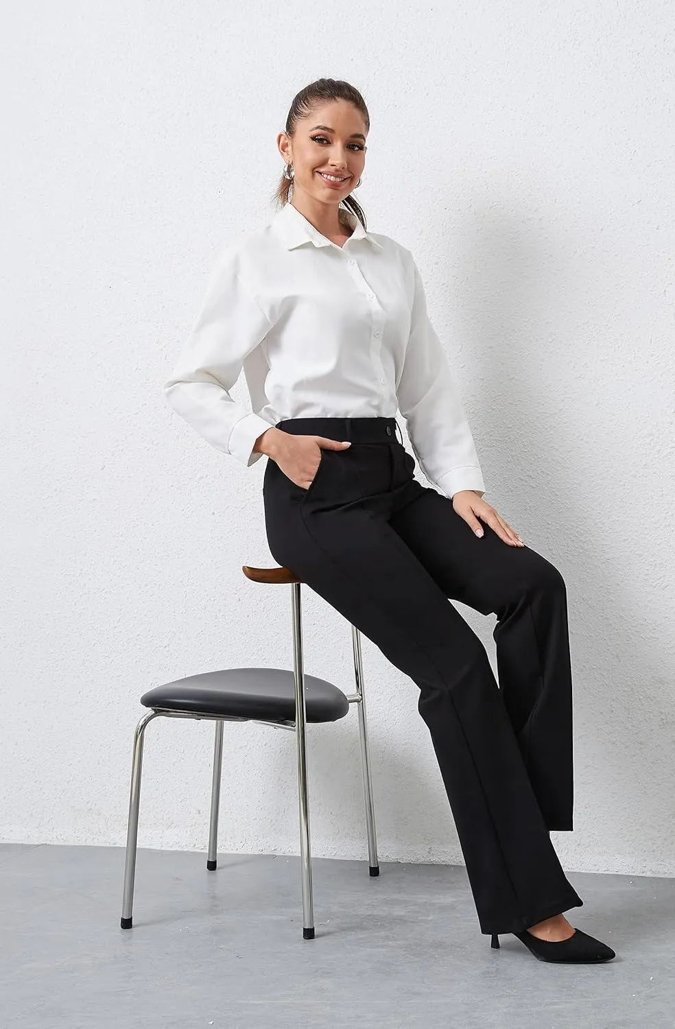 VIMPEP Women’s Bootcut Leg Dress Pants - High Rise Stretchy Yoga Slacks for Office Workout Business Casual B201