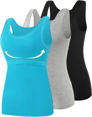 Vislivin Cotton Tank Tops with Shelf Bra for Women Stretch Tanks Wide Strap Undershirts