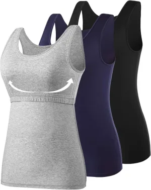 Vislivin Cotton Tank Tops with Shelf Bra for Women Stretch Tanks Wide Strap Undershirts