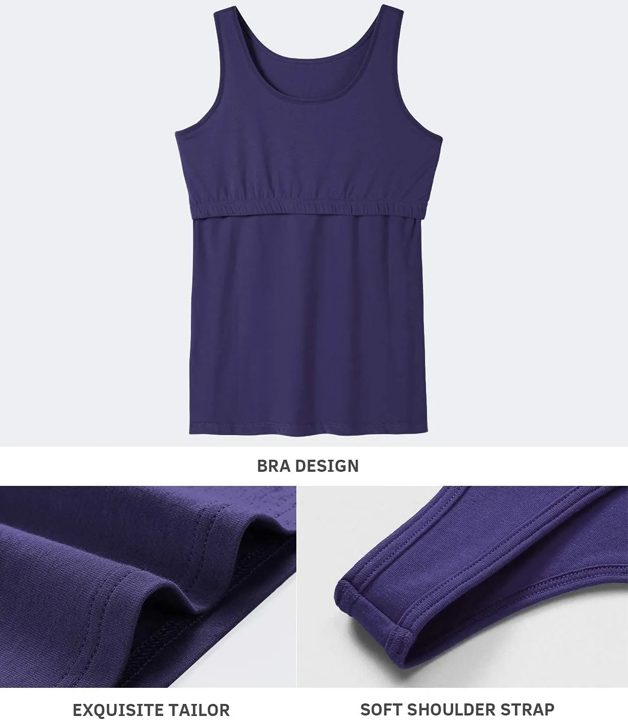 Vislivin Cotton Tank Tops with Shelf Bra for Women Stretch Tanks Wide Strap Undershirts