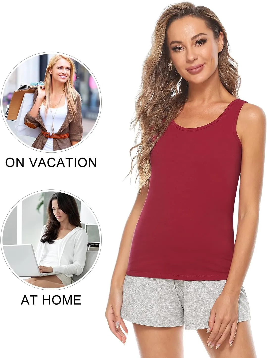 Vislivin Cotton Tank Tops with Shelf Bra for Women Stretch Tanks Wide Strap Undershirts