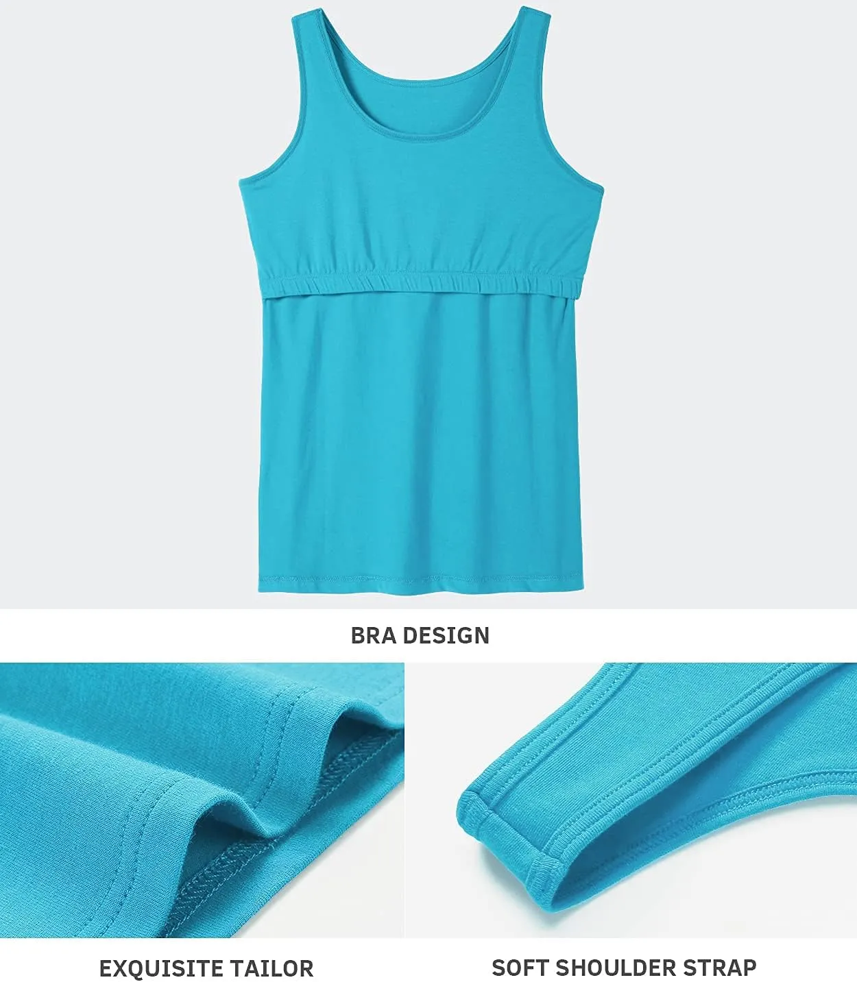 Vislivin Cotton Tank Tops with Shelf Bra for Women Stretch Tanks Wide Strap Undershirts