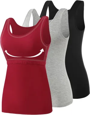 Vislivin Cotton Tank Tops with Shelf Bra for Women Stretch Tanks Wide Strap Undershirts