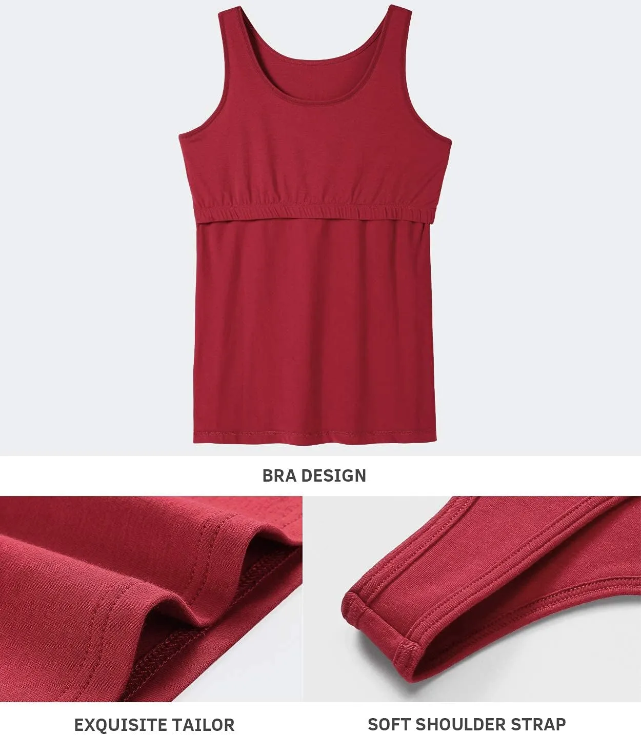 Vislivin Cotton Tank Tops with Shelf Bra for Women Stretch Tanks Wide Strap Undershirts
