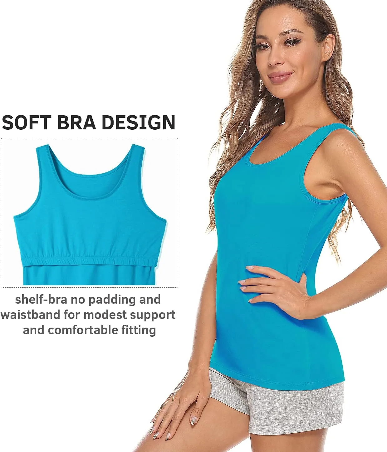 Vislivin Cotton Tank Tops with Shelf Bra for Women Stretch Tanks Wide Strap Undershirts