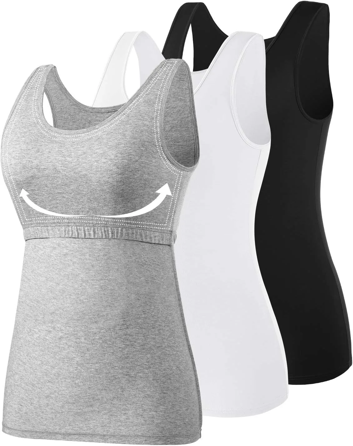 Vislivin Cotton Tank Tops with Shelf Bra for Women Stretch Tanks Wide Strap Undershirts