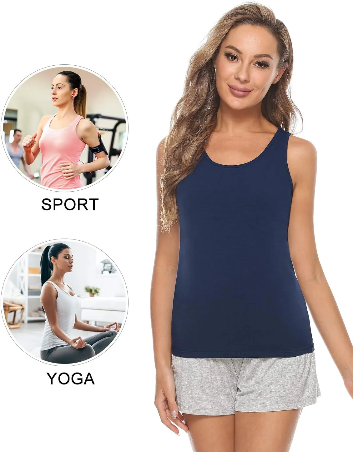 Vislivin Cotton Tank Tops with Shelf Bra for Women Stretch Tanks Wide Strap Undershirts