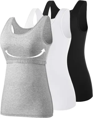 Vislivin Cotton Tank Tops with Shelf Bra for Women Stretch Tanks Wide Strap Undershirts
