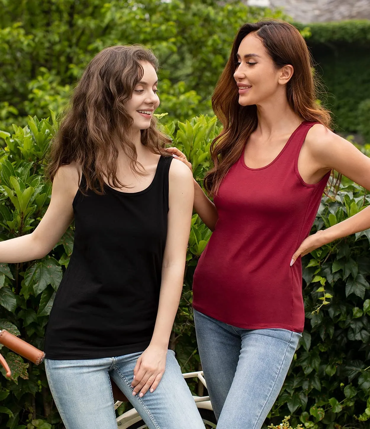 Vislivin Cotton Tank Tops with Shelf Bra for Women Stretch Tanks Wide Strap Undershirts