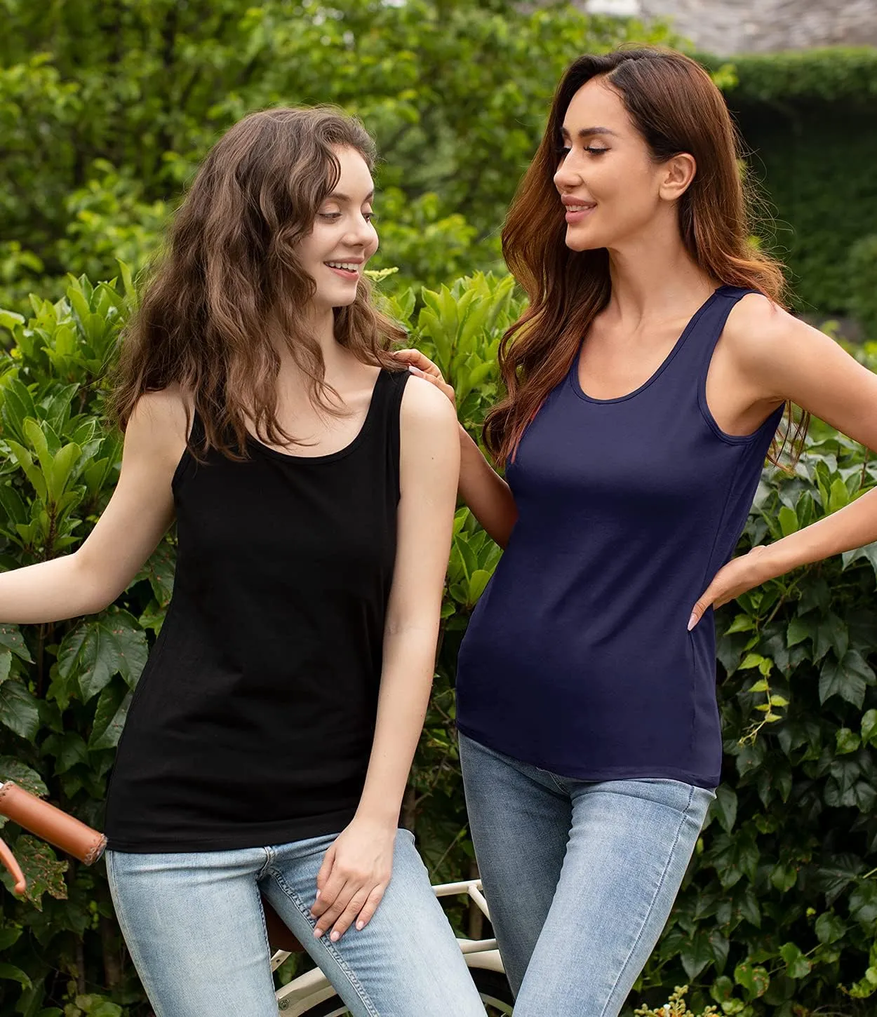 Vislivin Cotton Tank Tops with Shelf Bra for Women Stretch Tanks Wide Strap Undershirts