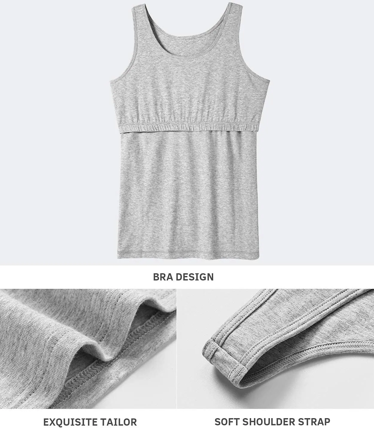 Vislivin Cotton Tank Tops with Shelf Bra for Women Stretch Tanks Wide Strap Undershirts