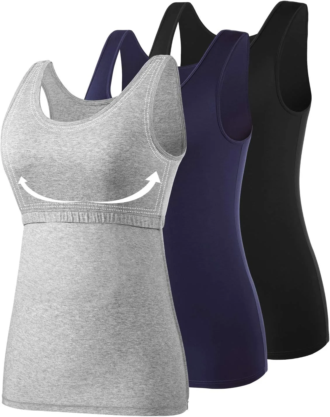 Vislivin Cotton Tank Tops with Shelf Bra for Women Stretch Tanks Wide Strap Undershirts