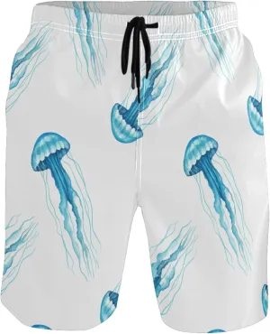 Watercolor Blue Jellyfish Swim Trunks for Men Swimwear Quick Dry Surf Mens Shorts Casual S