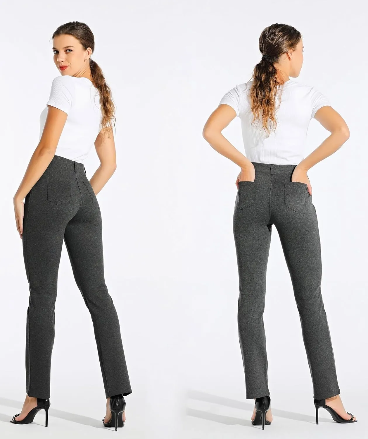 Willit Women's Yoga Dress Pants Straight Leg Work Slacks Stretchy Office Casual Pants 4 Pockets Belt Loops 29''/31''/33''