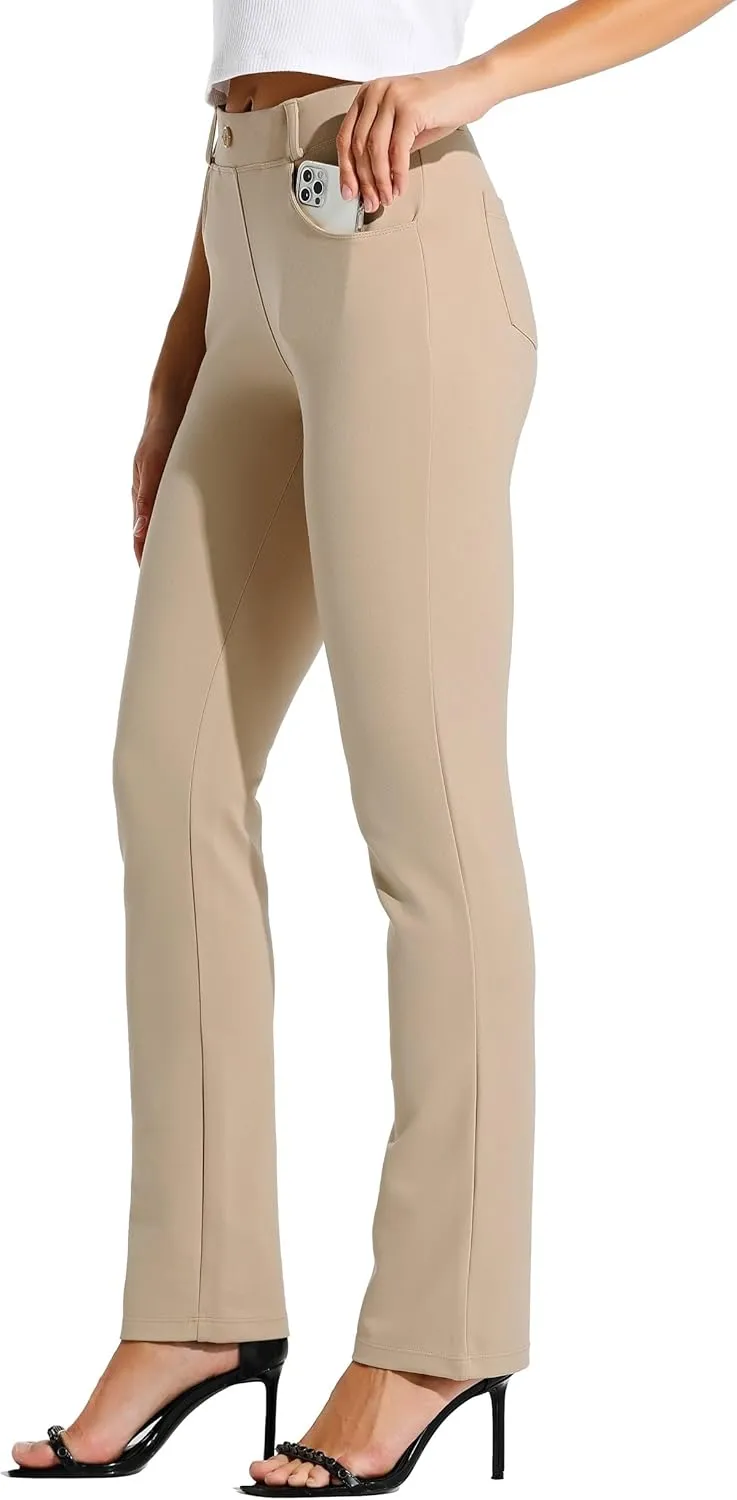 Willit Women's Yoga Dress Pants Straight Leg Work Slacks Stretchy Office Casual Pants 4 Pockets Belt Loops 29''/31''/33''